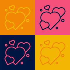 Pop art line Heart icon isolated on color background. Romantic symbol linked, join, passion and wedding. Happy Valentines day. Vector