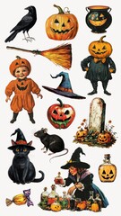 Halloween vintage illustration design element set