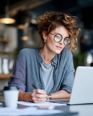 woman filling freelance tax declaration on laptop