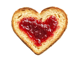 Heart shaped toast with strawberry jam isolated on transparent background