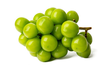 High-resolution Fresh Shine Muscat Grape green fruit photograph using stack focus technique on a white background, suitable for editing.