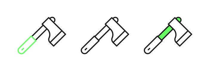 Set line Wooden axe icon isolated on white background. Lumberjack axe. Vector