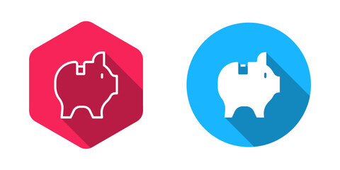 Filled and outline Piggy bank icon isolated with long shadow background. Icon saving or accumulation of money, investment. Vector