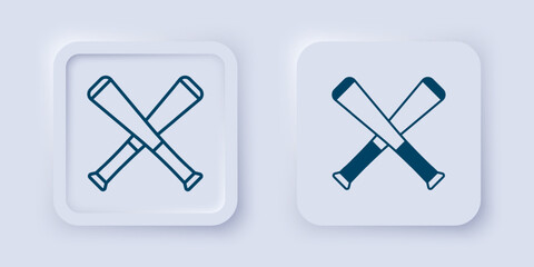 Filled and outline Crossed baseball bat icon isolated on grey background. Square button. Vector