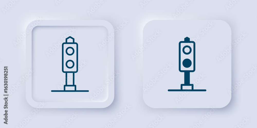 Poster filled and outline train traffic light icon isolated on grey background. traffic lights for the rail