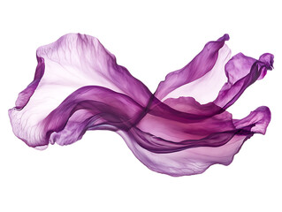Flowing purple and white fabric swirl isolated on transparent background