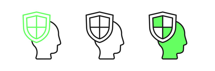 Set line Life insurance with shield icon isolated on white background. Security, safety, protection, protect concept. Vector