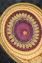 Obraz premium selective focus of pinworms with highlighted eggs and larvae under microscope