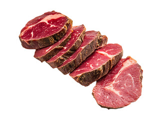 Raw ribeye steak slices isolated on transparent background