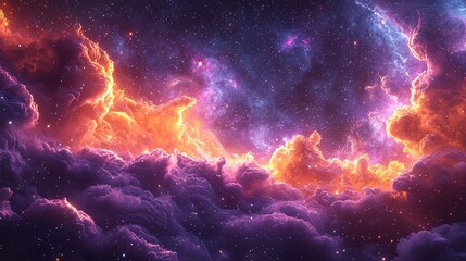 Obraz premium Vibrant Cosmic Nebula with Swirling Gas and Dust, Hyperrealistic Cinematic Render 