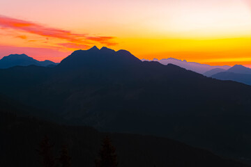 Alpine sunset or sundowner at Mount Asitz, Leogang, Zell am See, Pinzgau, Salzburg, Austria