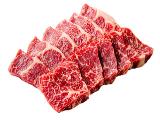 Raw marbled beef ribeye steaks isolated on transparent background