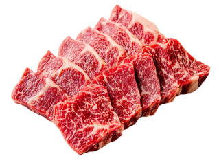 Raw marbled beef ribeye steaks isolated on transparent background