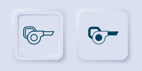 Filled and outline Leaf garden blower icon isolated on grey background. Square button. Vector