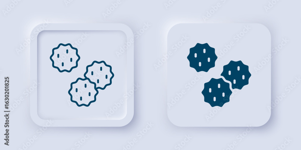 Poster filled and outline cookie or biscuit with chocolate icon isolated on grey background. square button.