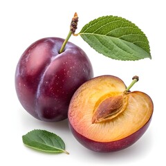 Stanley Plum Deep Purple Stanley Plum with Glossy Skin and Rich Juiciness on Pure White Background, Showcasing Elegant Freshness and Classic Beauty for Premium Stock Photography