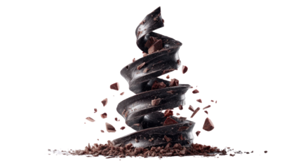 Delicious Swirl of Dark Chocolate Ice Cream with Crushed Chocolate Chunks on a Black Surface, Perfect for Dessert and Culinary Themes