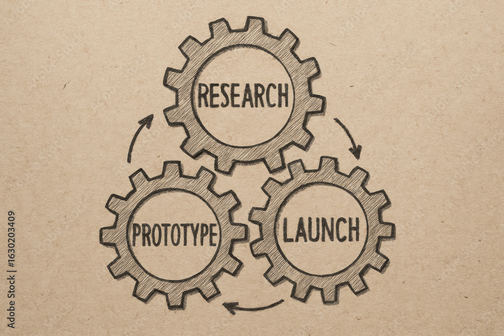 Poster research and prototype strategy process development cycle create innovation and creative workflow