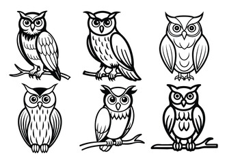 Cute Owl Character in Black Silhouette Style – Vector Illustration for Kids & Nature Art

