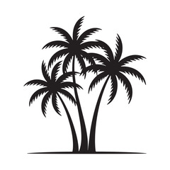 Silhouette of three palm trees vector isolated on white background.