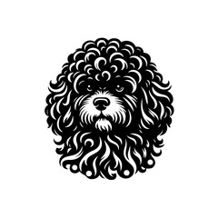 Black Poodle Dog Head Silhouette with Curly Fur.