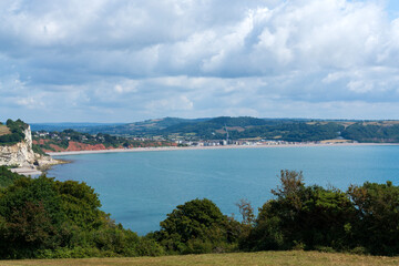 Seaton beach from the South west Coast Path, Devon, England