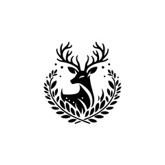 Elegant Black Deer Silhouette with Laurel Wreath.