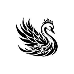 Fototapeta premium Elegant Black Swan Silhouette with Ornate Wings.