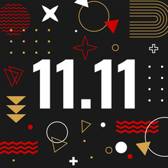 World shopping day. 11.11 Shopping day poster, banner template design for social media post, sale, discount, coupons. Minimalist geometric vector background