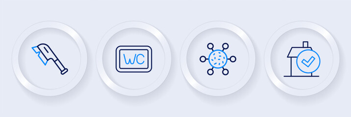 Set line Home cleaning service, Bacteria, Toilet and Brush for icon. Vector