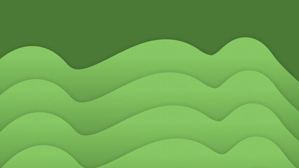 Abstract landscape of rolling green hills in a modern, layered paper cut style