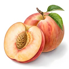 Harvester Peach Vibrant Sun-Ripened Peach with Rich Golden-Red Hues and Dewy Freshness on Bright White Background, Perfect for Showcasing Summer Abundance in Stock Photography