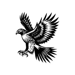 Majestic Eagle in Flight Black and White Silhouette.