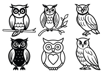 Cute Owl Character in Black Silhouette Style – Vector Illustration for Kids & Nature Art

