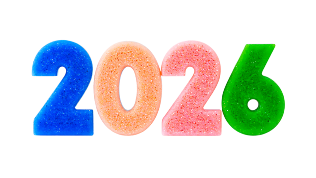 Colorful 2026 Glitter Numbers PNG Transparent Background