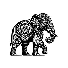 Fototapeta premium Ornate Black Elephant Silhouette with Intricate Floral Patterns.