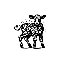 Ornate Calf Silhouette with Floral Swirls.