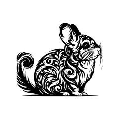 Ornate Chinchilla Silhouette with Swirling Patterns.