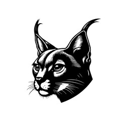 Striking Caracal Head Illustration with Tufted Ears.