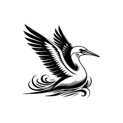 Stylized Black and White Bird in Flight.