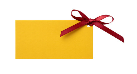 Yellow Gift Tag with Red Ribbon Bow