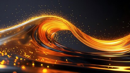 Obraz premium Golden liquid wave with sparkling particles abstract orange