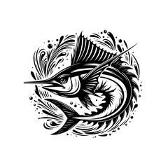 Stylized Black and White Marlin Illustration.