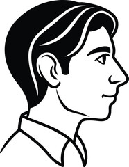 Vector art illustration of a woman's face and hair in profile with a black silhouette and elegant drawing style