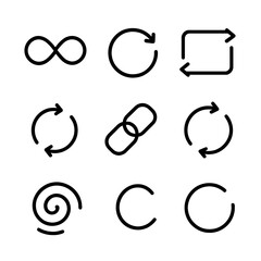 Loop Icon Set. Outline icon set of loop concepts: infinity symbol, circular arrow, repeat button, refresh icon, cycle arrows,