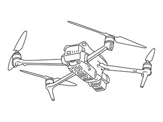 Hand drawn drone or quadcopter with camera vector Illustration,Flying drone outline drawing illustration,Doodle vector,Minimalist vector symbol of flying unmanned aerial vehicle. 