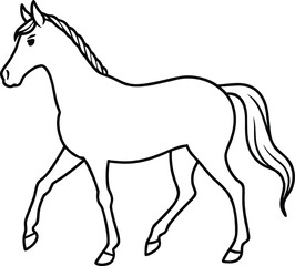 Black vector silhouette illustration of a galloping horse with a flowing mane and tail