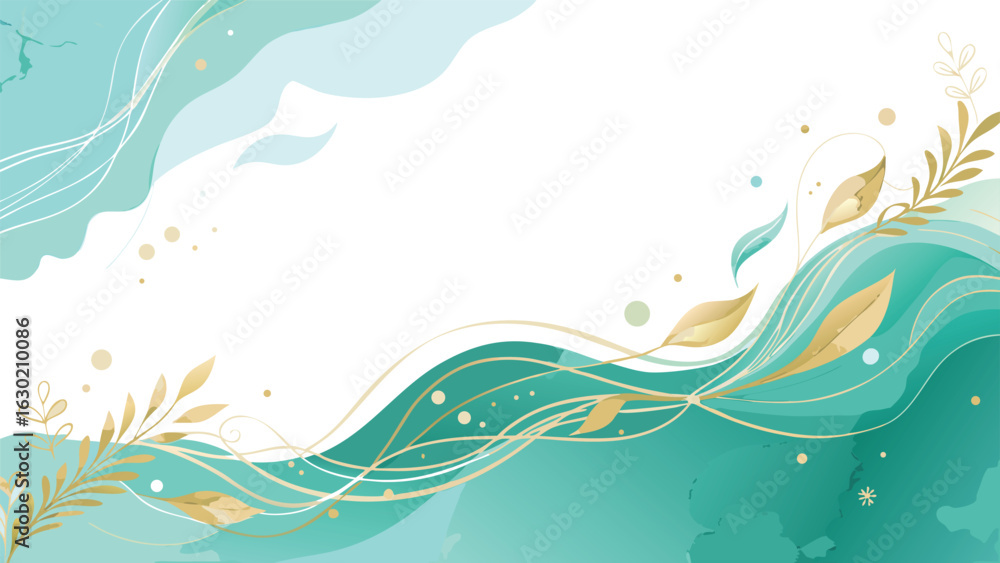 Poster two vertical banners featuring elegant turquoise and gold swirls, creating a vibrant and dynamic vis