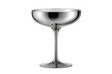 Shiny chrome coupe cocktail glass isolated on transparent background, perfect for showcasing your beverage designs
