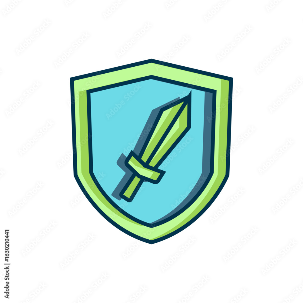 Poster filled outline sword for game icon isolated on white background. flat filled outline style with shad